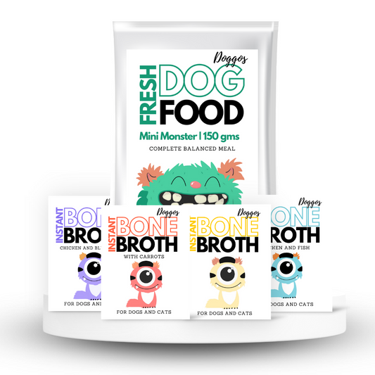 Doggos Trial pack (150g of fresh dog & 4 flavours of Instant bone broth )