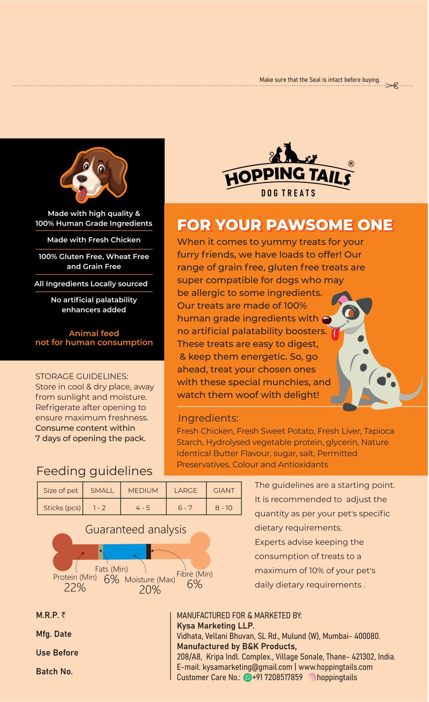 HOPPING TAILS PREMIUM GRAINFREE/GLUTEN FREE DOG TREATS - BUTTER CHICOS